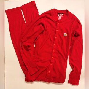Carhartt Men’s Red Classic Union Suit, Small. Waffle knit one piece base layer.